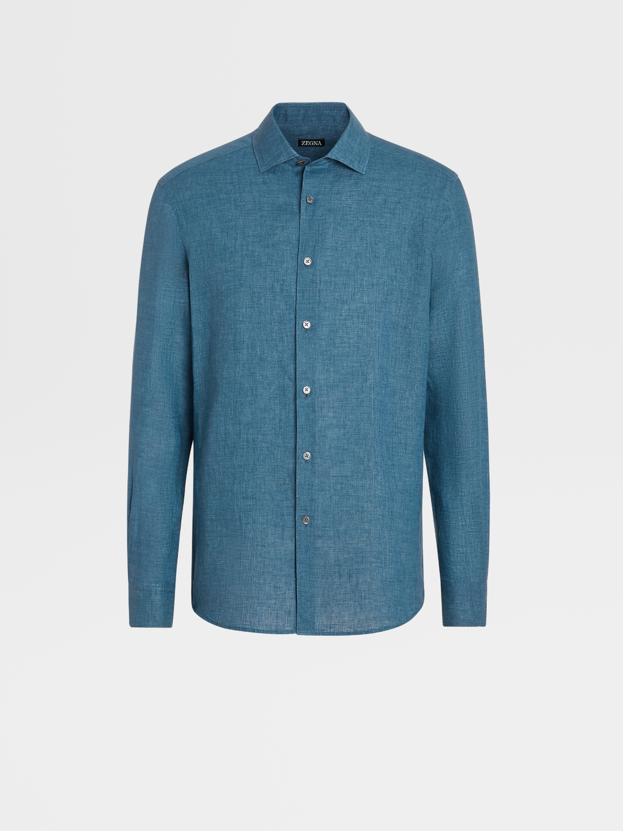 Teal Blue Pure Linen Long-sleeve Shirt